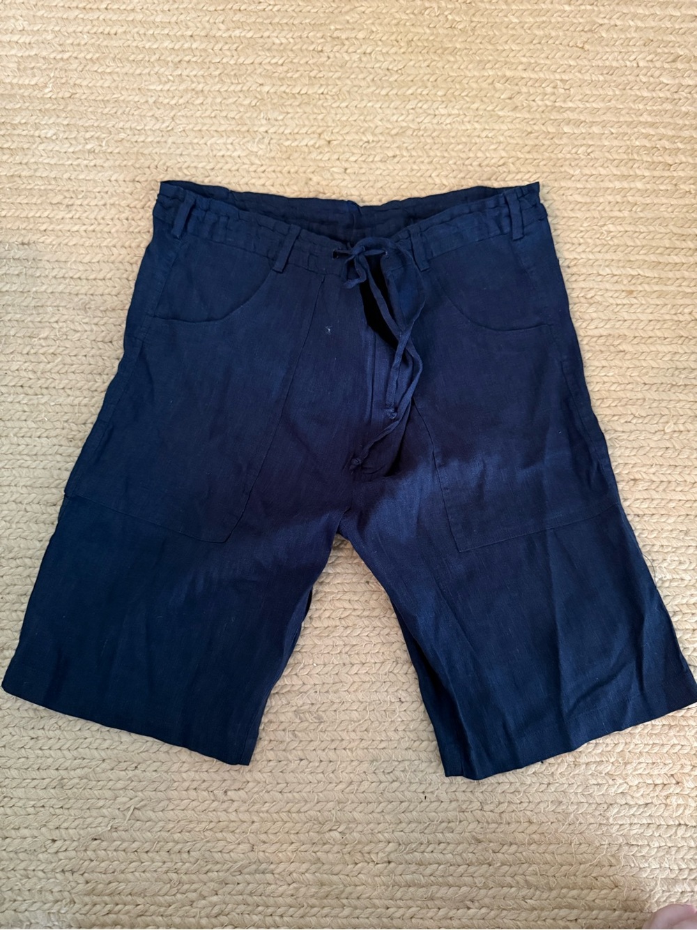 Linen Men's Navy Athletic Drawstring Shorts